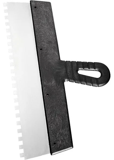 Шпатель зубчатый 200 мм из стали, зуб 4х4 мм, с пластмассовой ручкой (85456), Сибртех