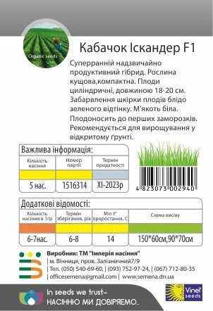 Кабачок Искандер F1 5 семян кустовой ультраранний, Vinel' Seeds - Фото 2