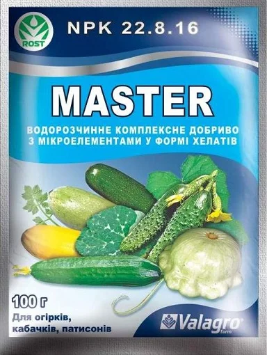 Удобрение Мастер Агро NPK 22-8-16 для огурцов, кабачков и патиссонов 100 г