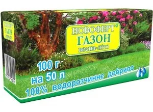 Удобрение Газон весна-лето 100 г NPK 20-10-12+3MgO+4S+МЭ водорастворимое, Новоферт