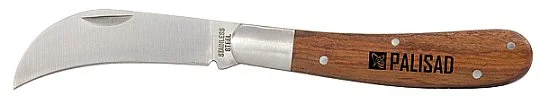 Нож садовый 170 мм изогнутое лезвие деревянная рукоятка (790018), Palisad