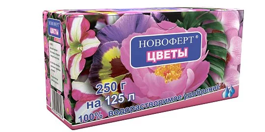Удобрение Цветы 250 г NPK 12-15-28+3MgО+3S+МЭ водорастворимое, Новоферт