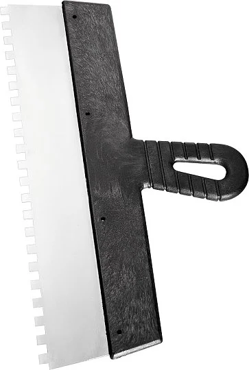 Шпатель зубчатый 200 мм из стали, зуб 10х10 мм, с пластмассовой ручкой (85482), Сибртех