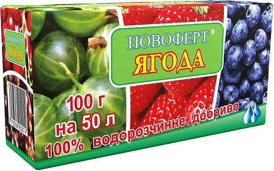 Добриво Ягода 100 г NPK 12-12-36+1MgO+S+МЕ водорозчинне, Новоферт