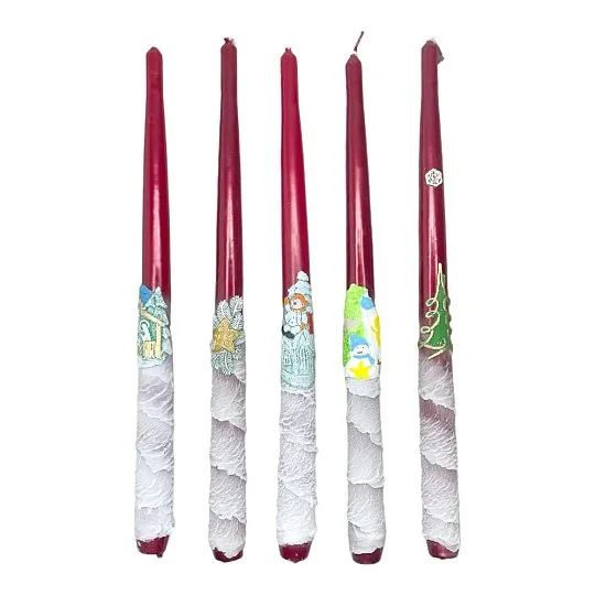 Свічка новорічна з аплікацією червоного кольору