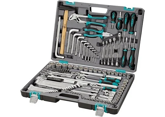 Набор инструмента 142 предмета 1/2", 3/8", 1/4" пластиковый кейс (14107), STELS
