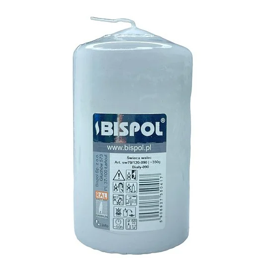 Свеча столовая столбик 350 г 50 часов sw 70/120-090 белая, Bispol