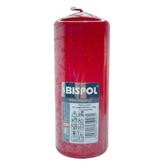 Свеча столовая столбик 330 г 48 часов sw 60/150-030 красная, Bispol