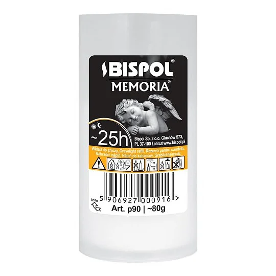Свеча парафиновая 25 часов 100х50 мм P90 Memoria запаска для лампадки, Bispol