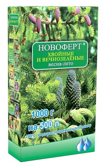 Добриво Хвойні та вічнозелені весна-літо 1 кг NPK 13-6-20+2MgO+6S+ME, Новоферт